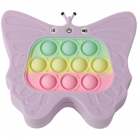 Console - Lichidare Jucarie Interactiva Tip Consola pentru Copii, Flippy, Diferite Moduri de Joc, 120 Nivele, Material ABS/silicon, Sunete si Lumini, 12 x 5.5 x 13.5 cm, Model Fluture, Mov