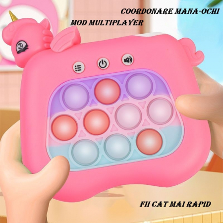 Jucarie Interactiva Tip Consola pentru Copii, Flippy, Diferite Moduri de Joc, 120 Nivele, Material ABS/silicon, Sunete si Lumini, 13.5 x 5.5 x 12.5 cm, Model Unicorn, Fucsia [2]