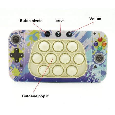 Jucarie interactiva tip consola pentru copii Flippy, speed push whack-a-mole, joc de viteza pop it, material ABS/silicon, cu nivele, sunete si lumini, 15.5 x 7.6 x 5.3 cm, model culori, multicolor [5]