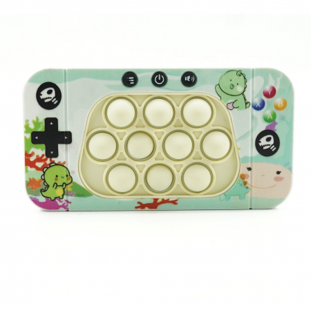 Jucarii, Copii & Bebe - Jucarie interactiva tip consola pentru copii Flippy, speed push whack-a-mole, joc de viteza pop it, material ABS/silicon, cu nivele, sunete si lumini, 15.5 x 7.6 x 5.3 cm, model dinozaur, verde