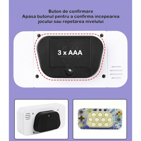 Jucarie interactiva tip consola pentru copii Flippy, speed push whack-a-mole, joc de viteza pop it, material ABS/silicon, cu nivele, sunete si lumini, 15.5 x 7.6 x 5.3 cm, model culori, multicolor [4]