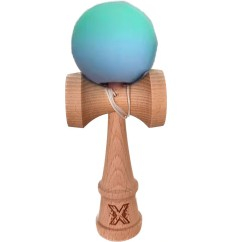 Kendama - Jucărie Kendama interactivă, Flippy, din lemn, 18 cm, joc de îndemânare pentru copii și adulți, model gradient - verde albastru