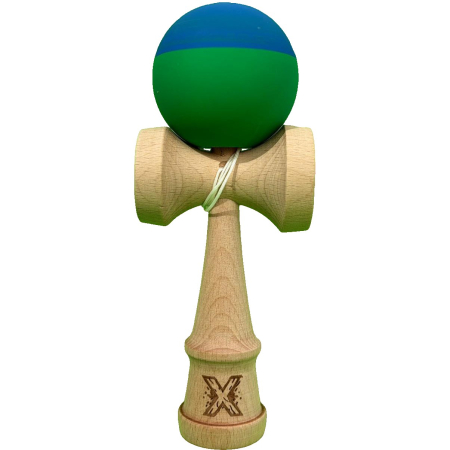 Kendama - Jucarie Kendama X Originala, Profesionala, Flippy, din Lemn, Rubber Grip, 18 cm, Albastru/Verde