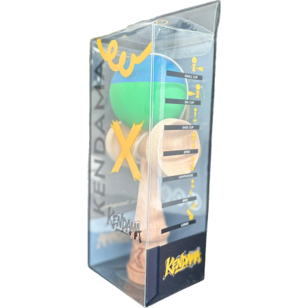 Jucarie Kendama X Originala, Profesionala, Flippy, din Lemn, Rubber Grip, 18 cm, Albastru/Verde [3]