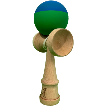 Jucarie Kendama X Originala, Profesionala, Flippy, din Lemn, Rubber Grip, 18 cm, Albastru/Verde [1]