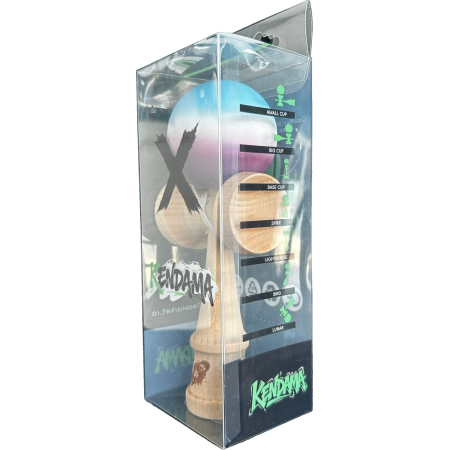 Jucarie Kendama X Originala, Profesionala, Flippy, din Lemn, Rubber Grip, 18 cm, Gradient Albastru Alb Mov [3]