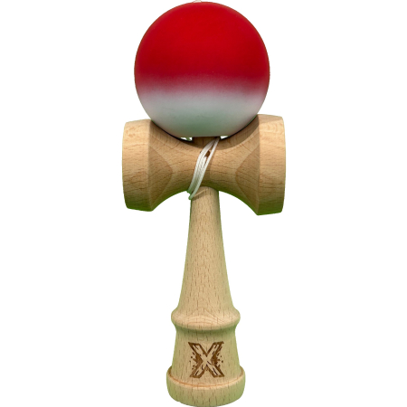 Kendama - Jucarie Kendama X Originala, Profesionala, Flippy, din Lemn, Rubber Grip, 18 cm, Gradient Rosu/Alb