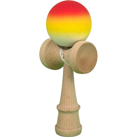 Kendama - Jucarie Kendama X Originala, Profesionala, Flippy, din Lemn, Rubber Grip, 18 cm, Gradient Rosu Galben Alb