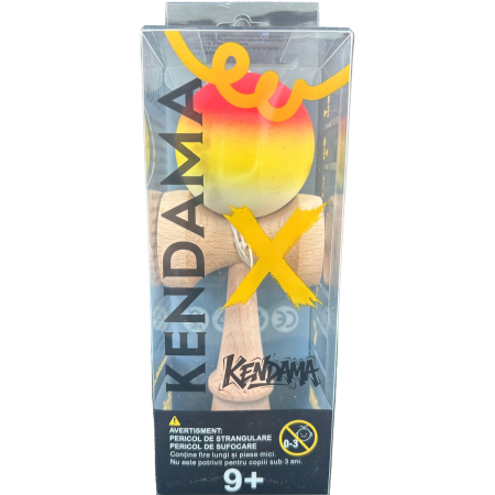 Jucarie Kendama X Originala, Profesionala, Flippy, din Lemn, Rubber Grip, 18 cm, Gradient Rosu Galben Alb [1]