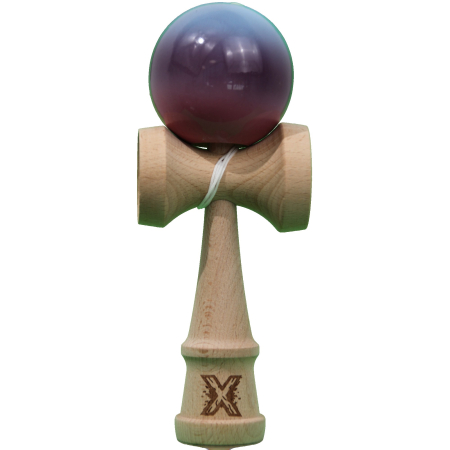 Kendama - Jucarie Kendama X Originala, Profesionala, Flippy, Super Sticky din Lemn, 18 cm, Gradient Albastru Deschis/Mov/Roz