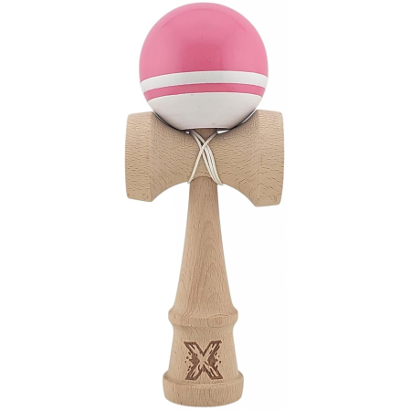 Kendama - Jucarie Kendama X Originala, Profesionala, Flippy, Super Sticky din Lemn, 18 cm, pentru Copii si Adulti, Roz/Alb