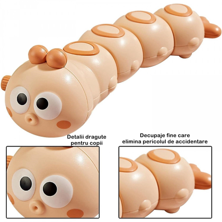 Jucarie mecanica pentru copii Flippy, omida haioasa, cu cheita, distractiva, se taraste, se misca, 15 x 4 cm, portocaliu [2]