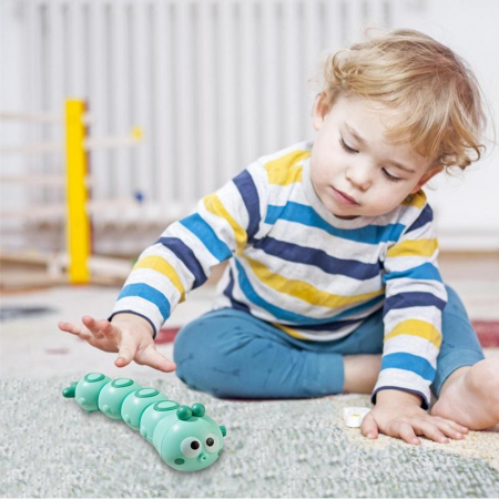 Jucarie mecanica pentru copii Flippy, omida haioasa, cu cheita, distractiva, se taraste, se misca, 15 x 4 cm, verde [7]