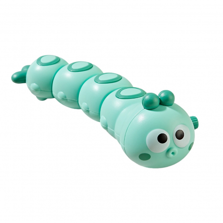Jucarii, Copii & Bebe - Jucarie mecanica pentru copii Flippy, omida haioasa, cu cheita, distractiva, se taraste, se misca, 15 x 4 cm, verde