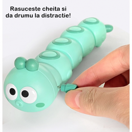 Jucarie mecanica pentru copii Flippy, omida haioasa, cu cheita, distractiva, se taraste, se misca, 15 x 4 cm, verde [5]