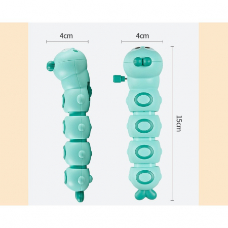 Jucarie mecanica pentru copii Flippy, omida haioasa, cu cheita, distractiva, se taraste, se misca, 15 x 4 cm, verde [6]