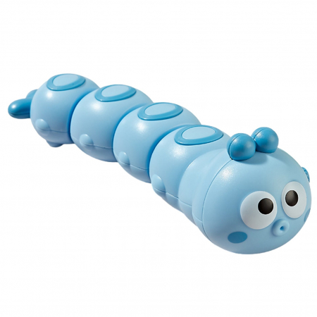Jucarii, Copii & Bebe - Jucarie mecanica pentru copii Flippy, omida haioasa, material ABS, cu cheita, distractiva, se taraste, se misca, 15 x 4 cm, albastru