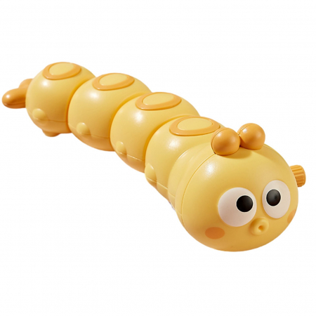 Jucarii, Copii & Bebe - Jucarie mecanica pentru copii Flippy, omida haioasa, material ABS, cu cheita, distractiva, se taraste, se misca, 15 x 4 cm, galben