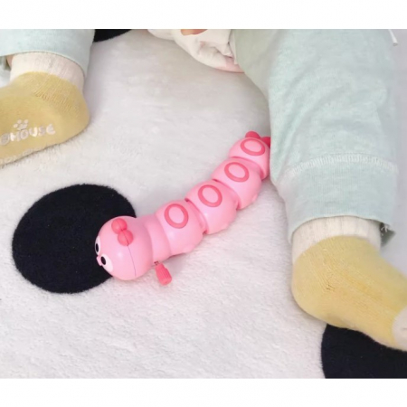 Jucarie mecanica pentru copii Flippy, omida haioasa, material ABS, cu cheita, distractiva, se taraste, se misca, 15 x 4 cm, roz [4]