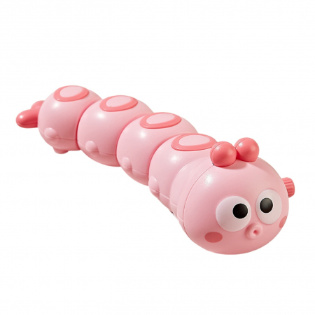 Jucarii, Copii & Bebe - Jucarie mecanica pentru copii Flippy, omida haioasa, material ABS, cu cheita, distractiva, se taraste, se misca, 15 x 4 cm, roz