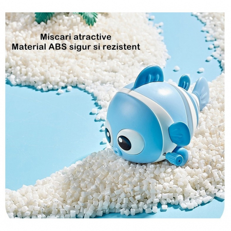 Jucarie mecanica pentru copii Flippy, pestisor haios, cu cheita, distractiv, se taraste, se misca, 11 x 9 x 7.5 cm cm, albastru [5]