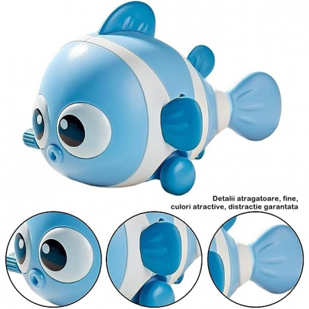 Jucarie mecanica pentru copii Flippy, pestisor haios, cu cheita, distractiv, se taraste, se misca, 11 x 9 x 7.5 cm cm, albastru [1]