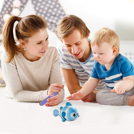 Jucarie mecanica pentru copii Flippy, pestisor haios, cu cheita, distractiv, se taraste, se misca, 11 x 9 x 7.5 cm cm, albastru [3]