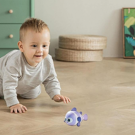 Jucarie mecanica pentru copii Flippy, pestisor haios, cu cheita, distractiv, se taraste, se misca, 11 x 9 x 7.5 cm cm, mov [3]