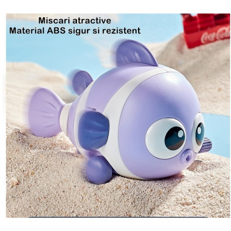 Jucarie mecanica pentru copii Flippy, pestisor haios, cu cheita, distractiv, se taraste, se misca, 11 x 9 x 7.5 cm cm, mov [5]