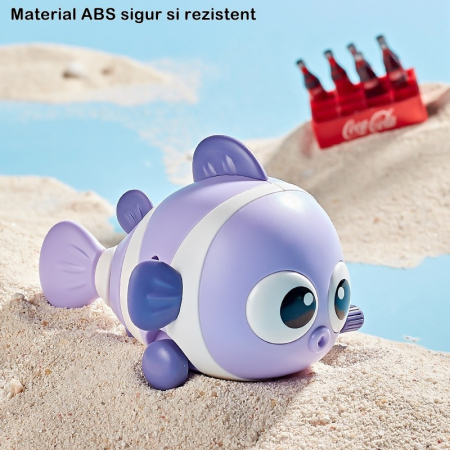 Jucarie mecanica pentru copii Flippy, pestisor haios, cu cheita, distractiv, se taraste, se misca, 11 x 9 x 7.5 cm cm, mov [6]