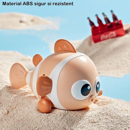 Lichidare de stoc Jucarie mecanica pentru copii Flippy, pestisor haios, cu cheita, distractiv, se taraste, se misca, 11 x 9 x 7.5 cm cm, portocaliu [5]