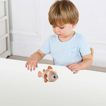 Lichidare de stoc Jucarie mecanica pentru copii Flippy, pestisor haios, cu cheita, distractiv, se taraste, se misca, 11 x 9 x 7.5 cm cm, portocaliu [1]