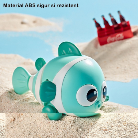 Jucarie mecanica pentru copii Flippy, pestisor haios, cu cheita, distractiv, se taraste, se misca, 11 x 9 x 7.5 cm cm, verde [1]