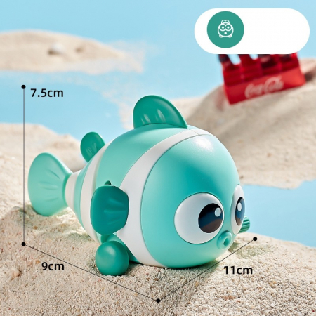 Jucarie mecanica pentru copii Flippy, pestisor haios, cu cheita, distractiv, se taraste, se misca, 11 x 9 x 7.5 cm cm, verde [2]