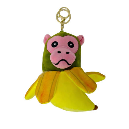 Sub 99 Lei - Jucarie Moale de Plus de Tip Breloc, Flippy, Model Italian Brainrot Maimuta Banana Chimpanzini Bananini, 14 x 10 cm, Verde Galben