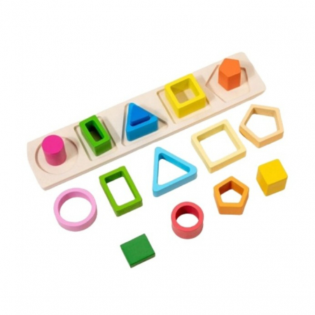 Jucarii, Copii & Bebe - Jucarie Montessori de Sortat, Flippy, din Lemn, Tip Puzzle, cu 5 Forme Asimetrice, 15 Piese, Educativa, Interactiva, Creativa, Materiale Non Toxice, +2 Ani, Multicolor