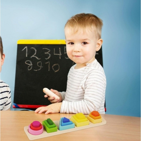 Jucarie Montessori de Sortat, Flippy, din Lemn, Tip Puzzle, cu 5 Forme Asimetrice, 15 Piese, Educativa, Interactiva, Creativa, Materiale Non Toxice, +2 Ani, Multicolor [1]