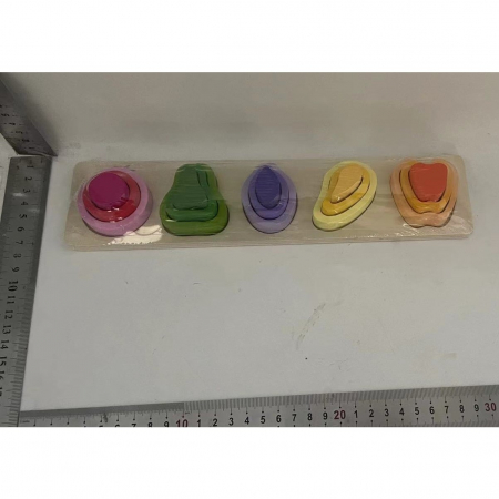 Jucarie Montessori din Lemn, Flippy, Tip Puzzle, cu 5 Forme Asimetrice, 15 Piese, Model Fructe, Educativa, Interactiva, Creativa, Materiale Non Toxice, +2 Ani, 29x6.5 cm, Multicolor [6]