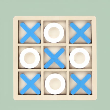 Jucarie Montessori Tic Tac Toe, Flippy, Educativa, Interactiva, din lemn, X si O, 9 Piese, 14.3x14.3 cm, Albastru Alb [4]