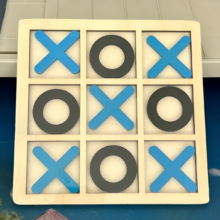 Jucarie Montessori Tic Tac Toe, Flippy, Educativa, Interactiva, din lemn, X si O, 9 Piese, 14.3x14.3 cm, Albastru Negru [3]