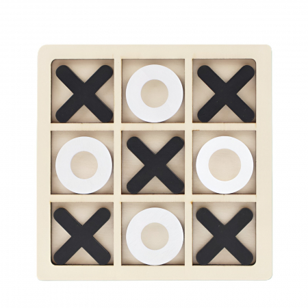 Jucarii, Copii & Bebe - Jucarie Montessori Tic Tac Toe, Flippy, Educativa, Interactiva, din lemn, X si O, 9 Piese, 14.3x14.3 cm, Negru Alb