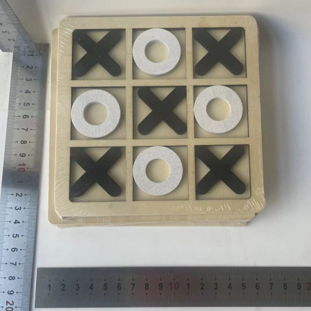 Jucarie Montessori Tic Tac Toe, Flippy, Educativa, Interactiva, din lemn, X si O, 9 Piese, 14.3x14.3 cm, Negru Alb [12]