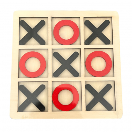 Jucarii, Copii & Bebe - Jucarie Montessori Tic Tac Toe, Flippy, Educativa, Interactiva, din lemn, X si O, 9 Piese, 14.3x14.3 cm, Negru Rosu