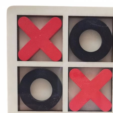 Jucarie Montessori Tic Tac Toe, Flippy, Educativa, Interactiva, din lemn, X si O, 9 Piese, 14.3x14.3 cm, Negru Rosu [2]