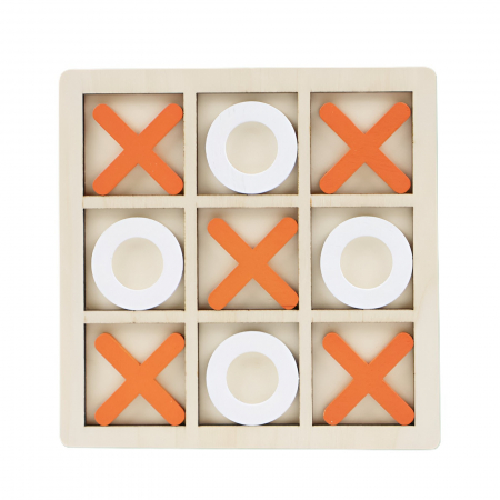 Jucarii, Copii & Bebe - Jucarie Montessori Tic Tac Toe, Flippy, Educativa, Interactiva, din lemn, X si O, 9 Piese, 14.3x14.3 cm, Portocaliu Alb
