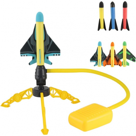 Jocuri si jucarii interactive - Lichidare Jucarie pentru Copii, Flippy, Lansator de Rachete cu Piciorul, Un Lansator, 3 Rachete Fara Lumini, 3 Aircrafts, 42x36 cm, Multicolor