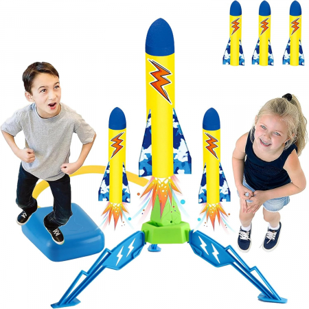Jucarie pentru Copii, Flippy, Lansator de Rachete cu Piciorul, un Singur Lansator, 3 Rachete cu Lumini, 40.5 cm Inaltime, Multicolor [9]
