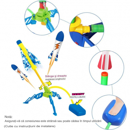 Jucarie pentru Copii, Flippy, Lansator de Rachete cu Piciorul, un Singur Lansator, 4 Rachete Fara Lumini, 40.5 cm Inaltime, Multicolor [1]