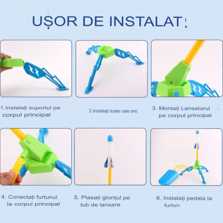 Lichidare Jucarie pentru Copii, Flippy, Lansator de Rachete cu Piciorul, un Singur Lansator, 6 Rachete Fara Lumini, 40.5 cm Inaltime, Multicolor [1]