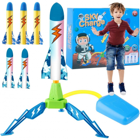 Jucarie pentru Copii, Flippy, Lansator de Rachete cu Piciorul, un Singur Lansator, 6 Rachete Fara Lumini, 40.5 cm Inaltime, Multicolor [7]